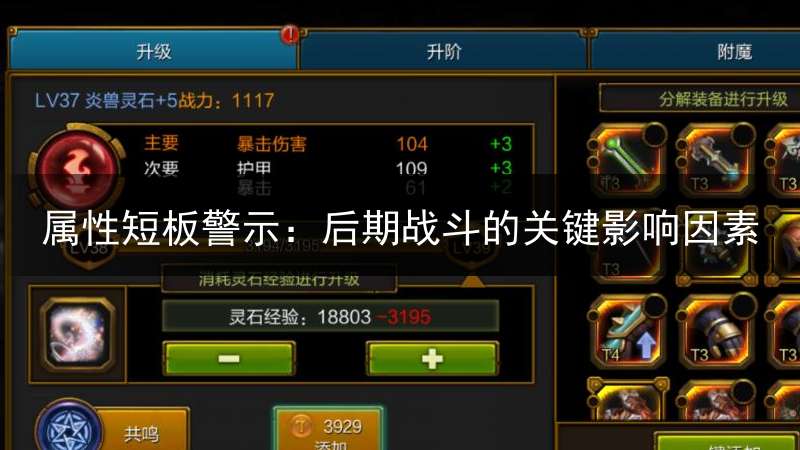 属性短板警示：后期战斗的关键影响因素